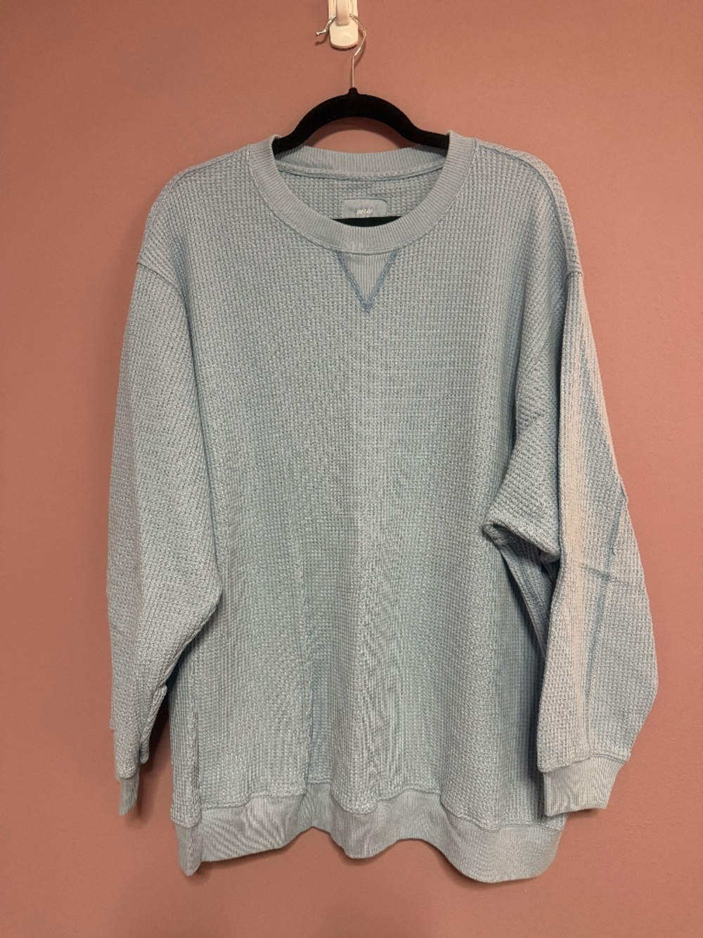 AERIE Waffle Sweatshirt in Light Blue, Size Large